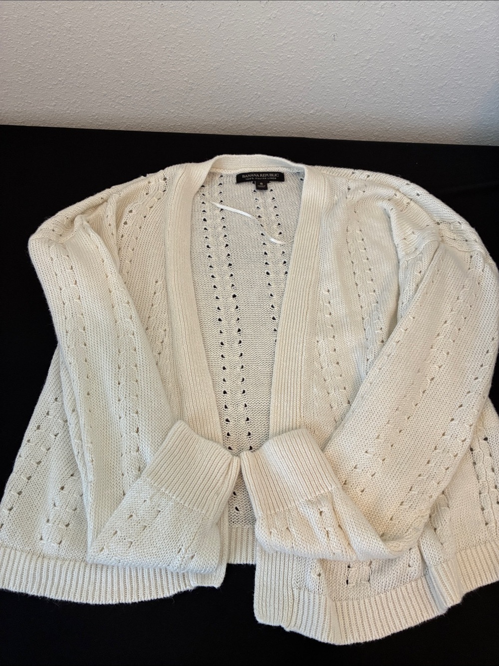 Banana Republic Cream Open-Front linen  Eyelet Knit Cardigan